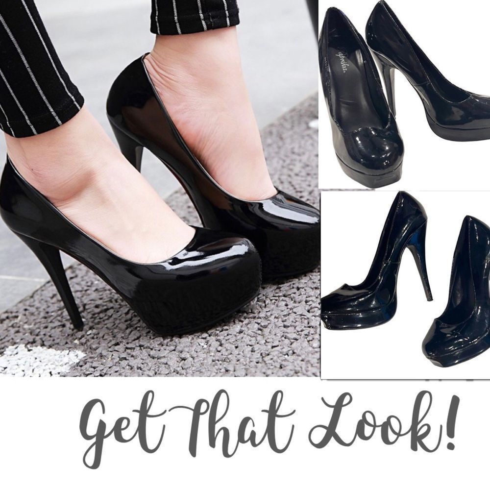 Paprika Patent Leather Black Rounded Toe Platform Stiletto High Heel Size 9